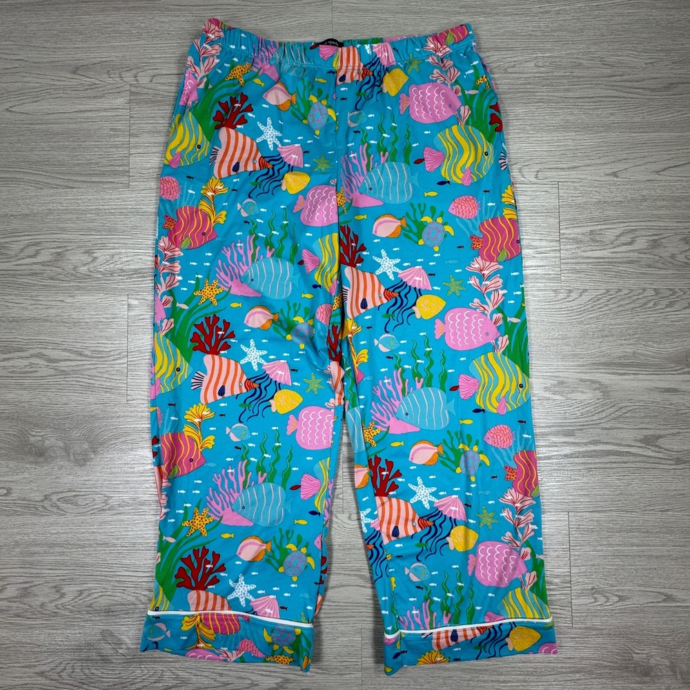 Kate Spade Women Pajama Pants Under the Sea Fish Print Blue Medium Sleepwear